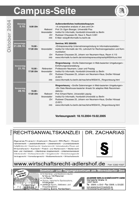 Organische Synthesechemie Adlershof Aktuell