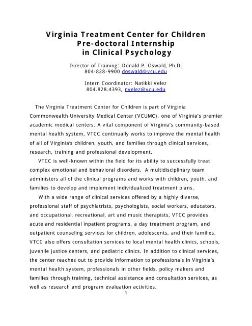 Virginia Treatment Center for Children Pre-doctoral Internship in ...