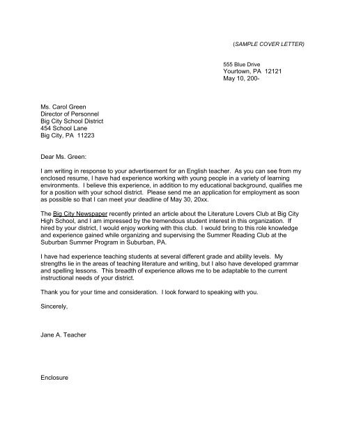 Sample Cover Letter - Student Affairs