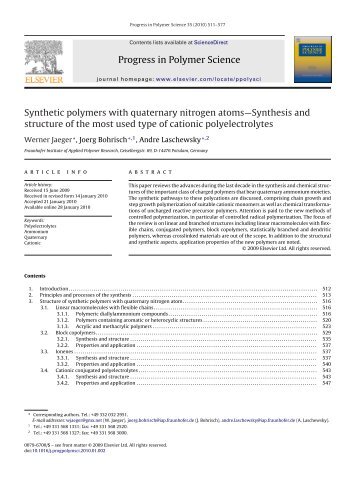 Synthetic polymers with quaternary nitrogen atomsÃ¢â‚¬â€Synthesis and ...