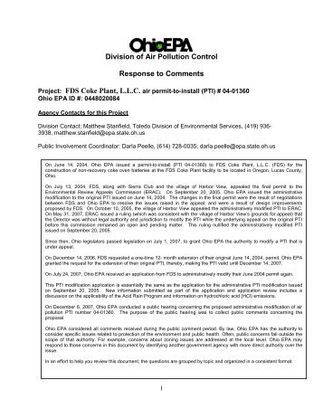 Division of Air Pollution Control Response to Comments - Ohio EPA ...