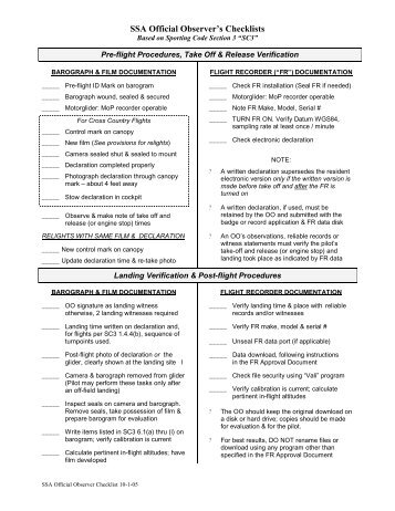 SSA Official Observer's Checklists - Skyline Soaring Club