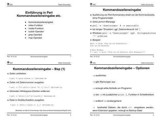 Einführung in Perl Kommandozeileneingabe etc - IMS