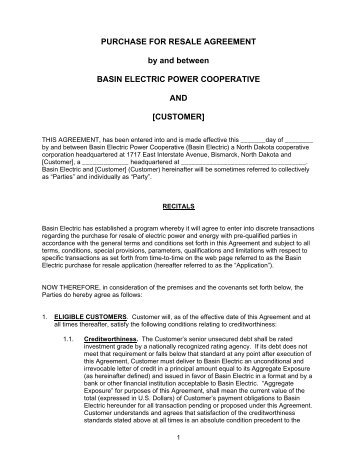 View and print Purchase-for-Resale Agreement - Basin Electric ...