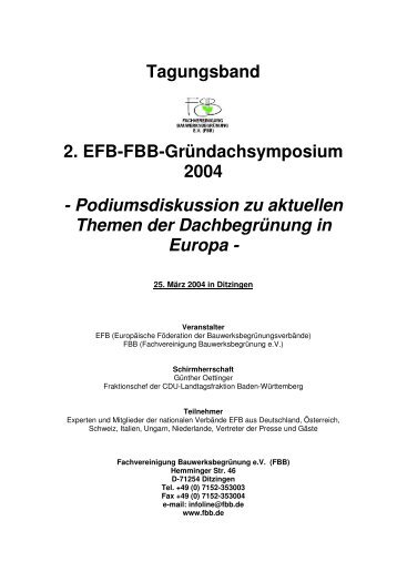 Tagungsband 2. EFB-FBB-Gründachsymposium 2004