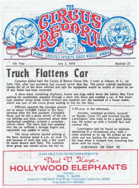 AVAILABLE Circus Historical Society