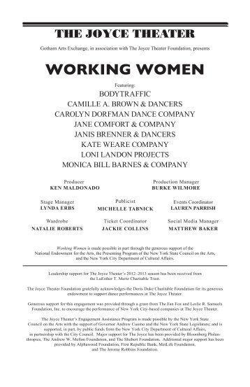 WORKING WOMEN - Joyce Theater