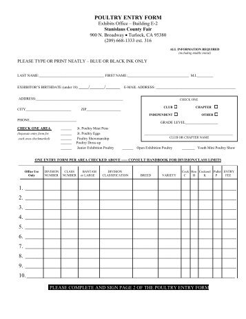 POULTRY ENTRY FORM 1. 2. - Stanislaus County Fair