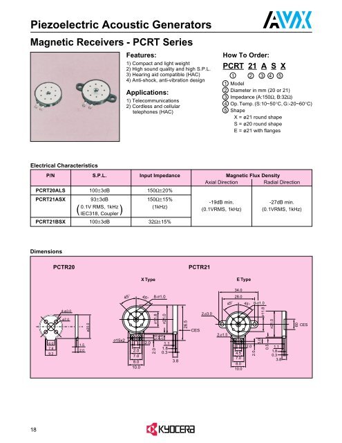 AVX Piezoelectric Acoustic Generators Catalog