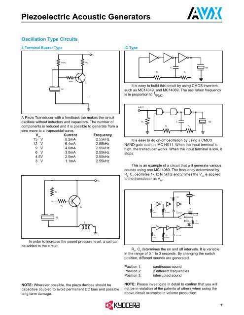 AVX Piezoelectric Acoustic Generators Catalog