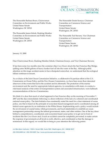 Oil Spill Letter to Senate Leaders - Joint Ocean Commission Initiative