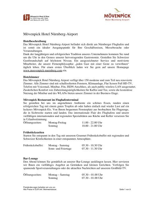 ungsmappe Des Movenpick Hotel Als Pdf Flughafen Nurnberg