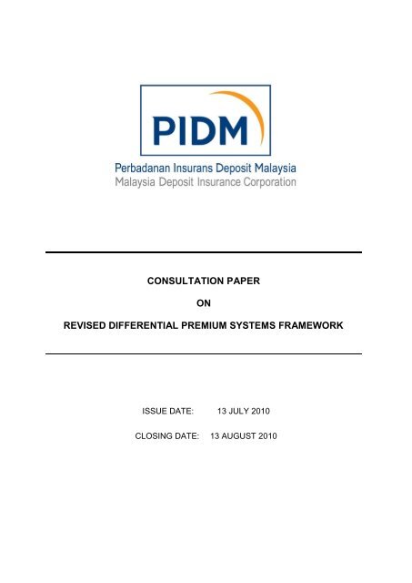 Consultation Paper On Revised Differential Premium Systems Pidm