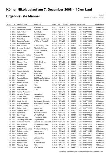 Ergebnisliste Männer Kölner Nikolauslauf am 7. Dezember 2008 ...
