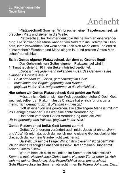 Unser Gemeindebrief Juli - Evangelische Kirchengemeinde ...