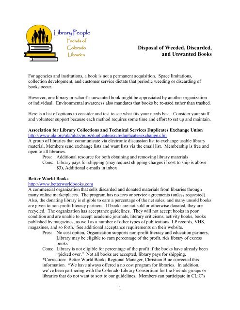 Disposal of Weeded, Discarded, and Unwanted Books - Library ...