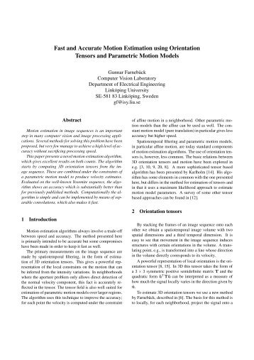 Fast and Accurate Motion Estimation using Orientation Tensors and ...