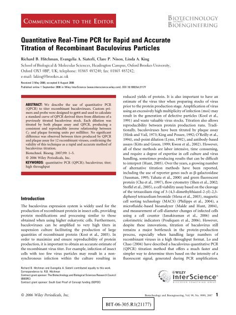 Quantitative Real-Time PCR for Rapid and Accurate Titration of ...