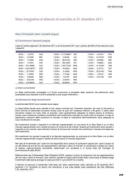 Prospetto di composizione del portafoglio titoli e altre