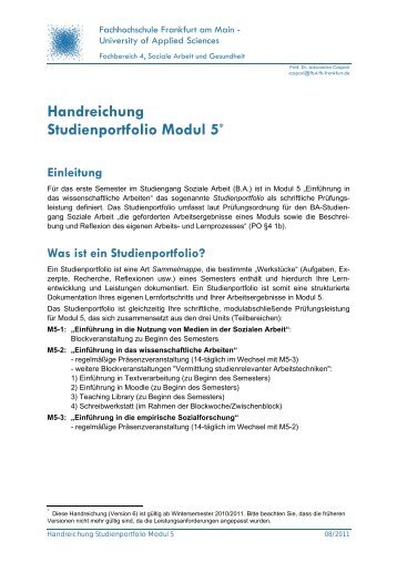 Handreichung Studienportfolio Modul 5 - eLearning der FH Frankfurt ...