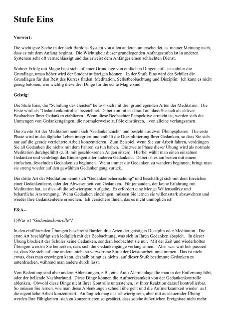 Stufe Eins Bis Zwei Franz Bardon