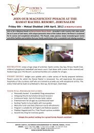 join our magnificent pesach at the ramat rachel ... - Kosher Travelers