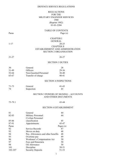 DEFENCE SERVICE REGULATIONS - Military Engineer Services