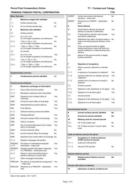Trinidad and Tobago - Parcel Post Compendium