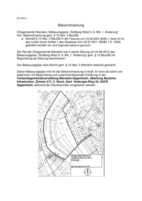 Bekanntmachung - Verbandsgemeinde Nierstein-Oppenheim