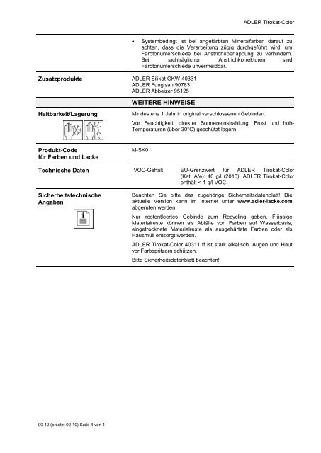 Technisches Merkblatt - ADLER - Lacke