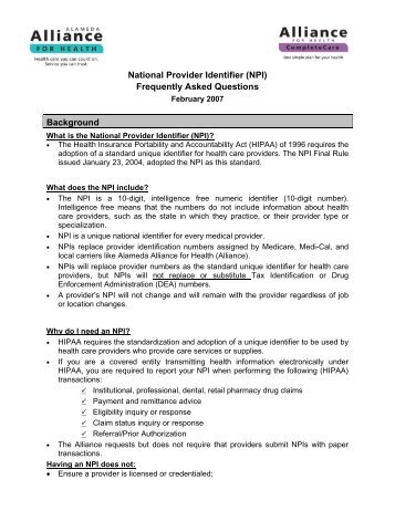 NPI - Alameda Alliance for Health