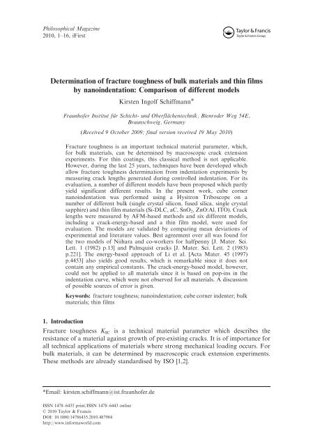 Determination Of Fracture Toughness Of Bulk Materials And Thin Films