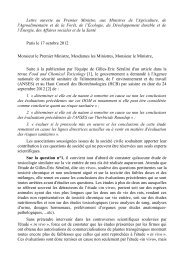 Lettre ouverte au Premier Ministre, aux Ministres de l'Agriculture, de ...