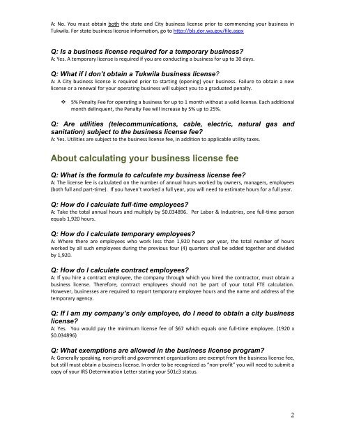 Business License Frequently Asked Questions - the City of Tukwila