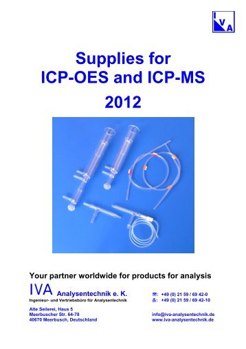 Supplies for ICP-OES and  ICP-MS 2012 - IVA-Analysentechnik