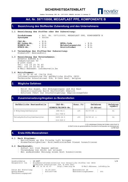 Sicherheitsdatenblatt Art Nr 597110000 Tech Masters