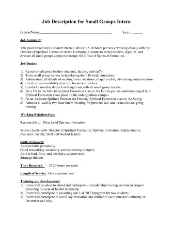 Job Description for Small Groups Intern