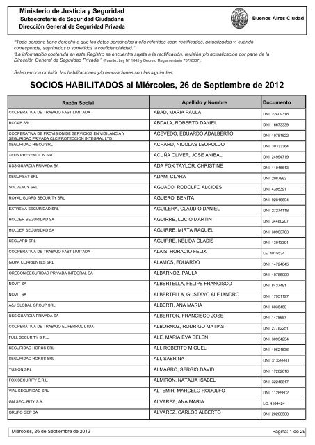 SOCIOS HABILITADOS al Miércoles, 26 de Septiembre de 2012