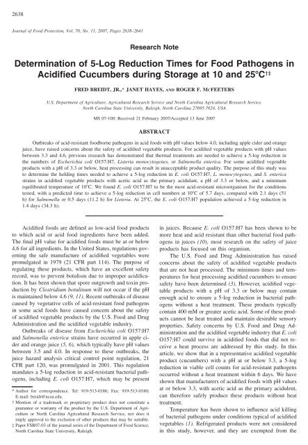 Determination Of 5 Log Reduction Times For Food Pathogens In