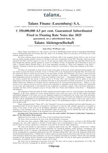 Talanx Finanz (Luxemburg) S.A. Talanx Aktiengesellschaft ...