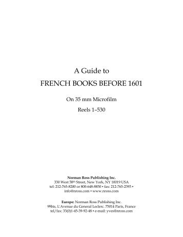 A Guide to FRENCH BOOKS BEFORE 1601  - New York University ...