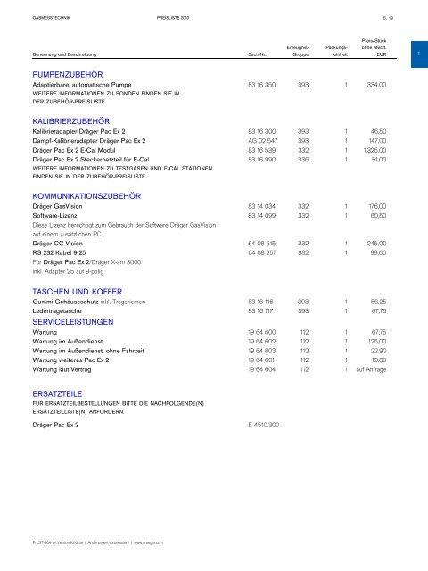 Preisliste 2010 Tragbare Gasmesstechnik - AlphaMedica