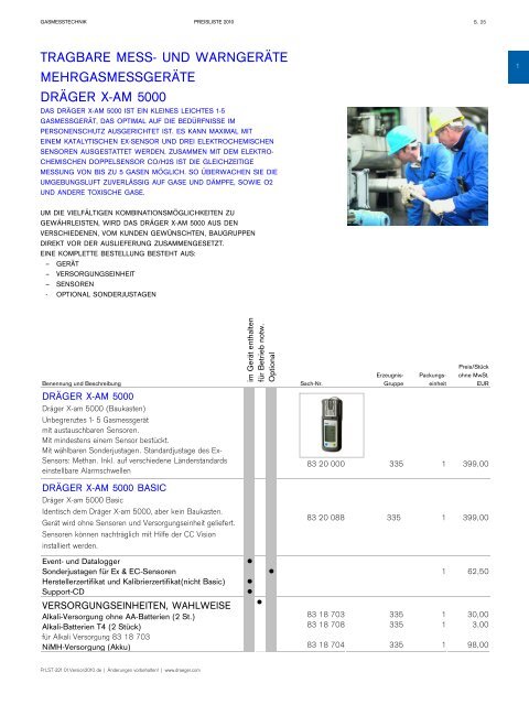 Preisliste 2010 Tragbare Gasmesstechnik - AlphaMedica