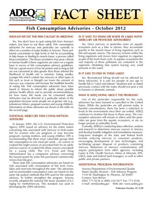 Fish Consumption Advisories - Arizona Department of ...