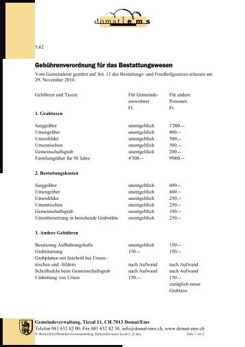 GebÃ¼hrenverordnung fÃ¼r das Bestattungswesen - Domat/Ems