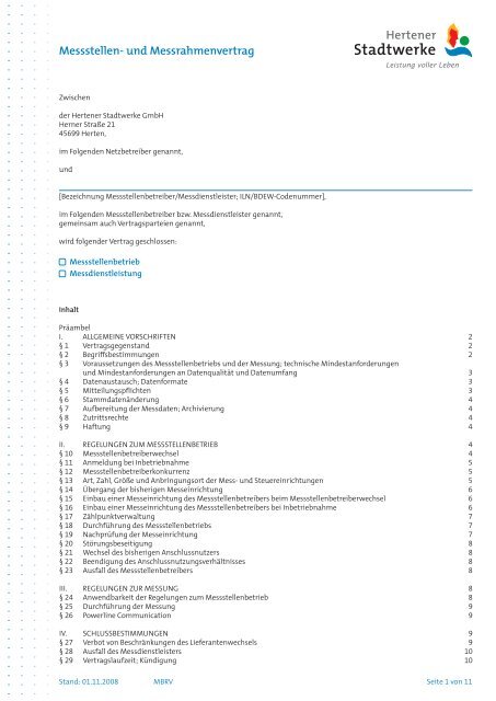 Messstellen- und Messrahmenvertrag - Hertener Stadtwerke