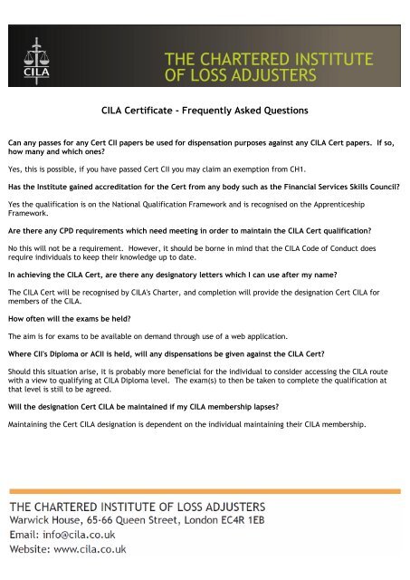 Cila Certificate Frequently Asked Questions Cila The Chartered