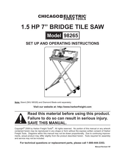 7 in. 1.5 HP Bridge Tile Saw 7 in. 1.5 HP Bridge Tile Saw