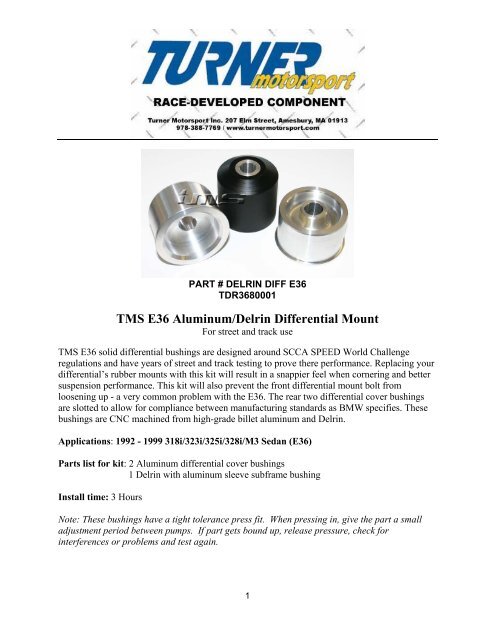 TMS E36 Aluminum/Delrin Differential Mount - Turner Motorsport