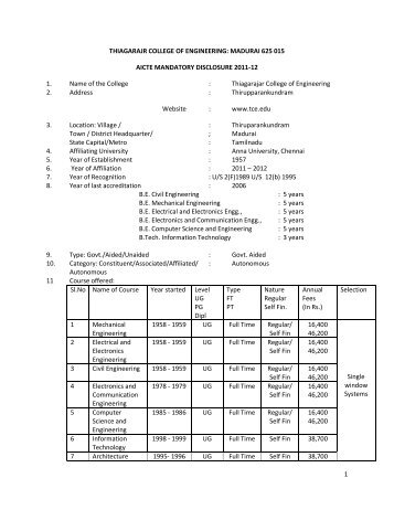 Mandatory Disclosure - Thiagarajar College of Engineering